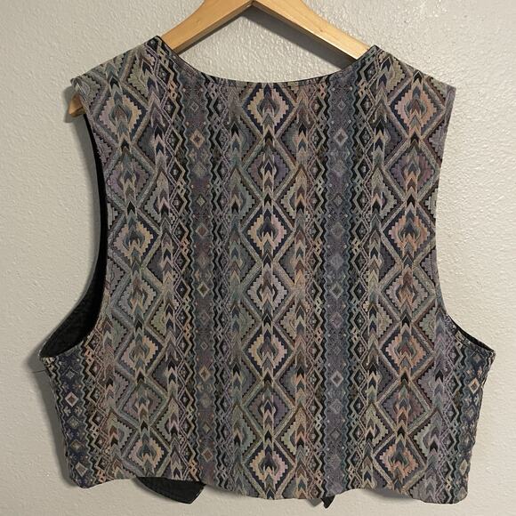 Vintage Bar N None Womens Vest XL Aztec Tapestry Cropped Open Southwestern FLAW - Picture 2 of 8